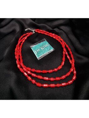 Rare Find Jay King Mine Finds Real Coral 925 Sterling Silver Multi-Strand Neckla